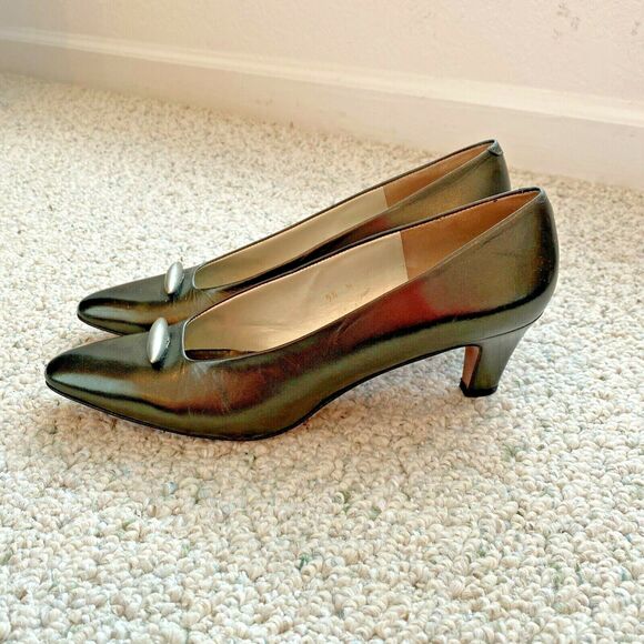 Retro Evan-Picone high heel shoes dark golden bronze metallic leather pumps 9.5N - Picture 2 of 9
